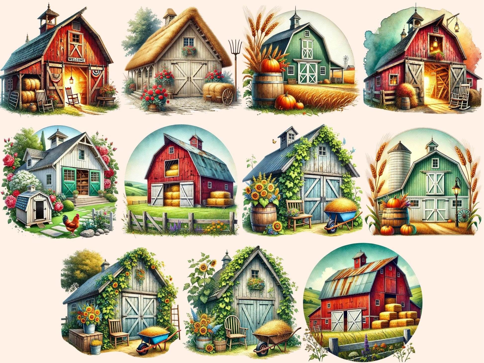 Rustic Barns Clipart - High - Quality Instant Digital Download for Creative Projects