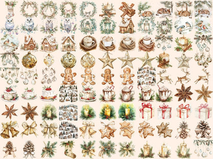 Rustic Christmas Watercolor Clipart Christmas Charm - Wonders Artist