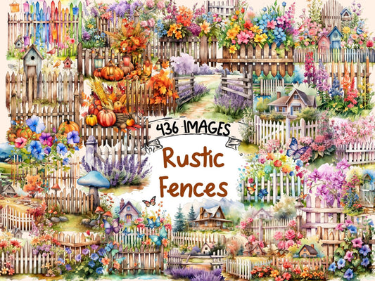 Rustic Fences Watercolor Clipart - High - Quality Instant Digital Download for Creative Projects