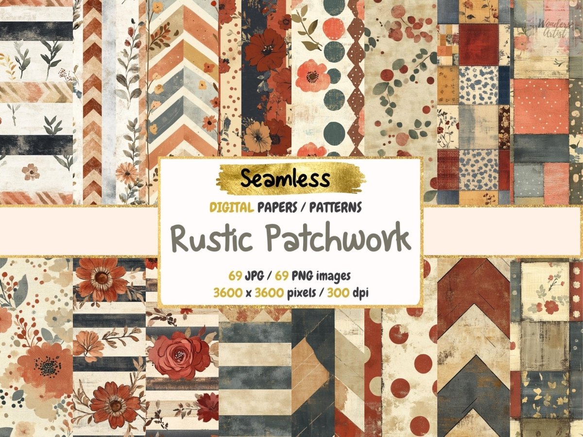 Rustic Patchwork Seamless Pattern Digital Papers - WondersArtist