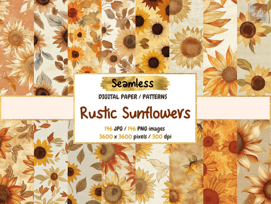 Rustic Sunflowers Digital Paper All Bundles Backgrounds Digital Paper - WondersArtist