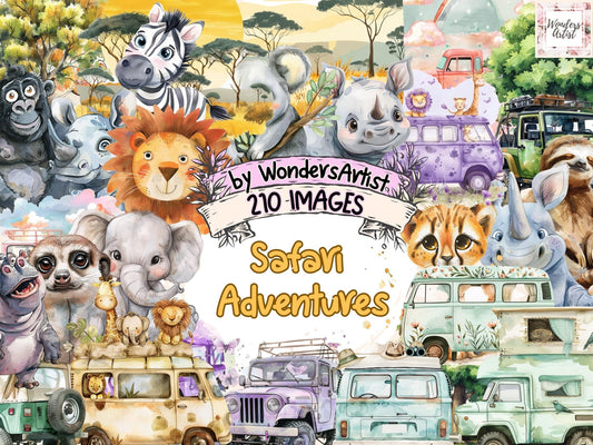 Safari Adventures Watercolor Clipart - High - Quality Instant Digital Download for Creative Projects