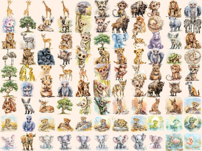 Safari Cuties Watercolor Clipart baby animal clipart - Wonders Artist