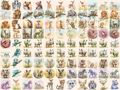Safari Cuties Watercolor Clipart baby animal clipart - Wonders Artist