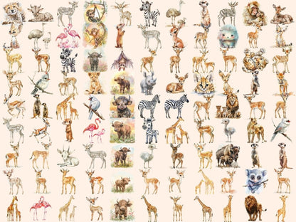 Safari Cuties Watercolor Clipart baby animal clipart - Wonders Artist