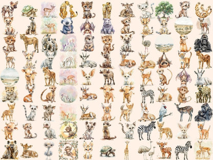 Safari Cuties Watercolor Clipart baby animal clipart - Wonders Artist