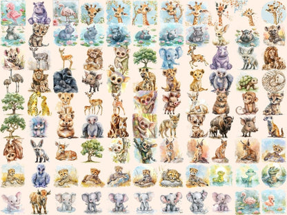 Safari Cuties Watercolor Clipart baby animal clipart - Wonders Artist