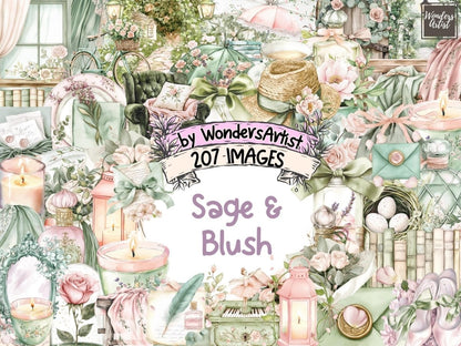 Sage & Blush Watercolor Clipart blush bouquet png - Wonders Artist