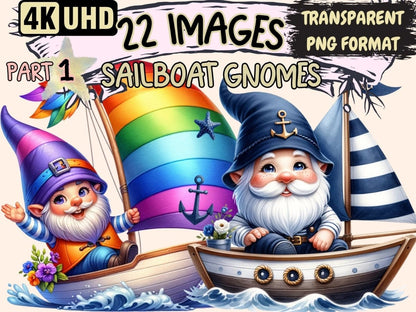 Sailboat Gnomes Clipart Cute gnome art - Wonders Artist