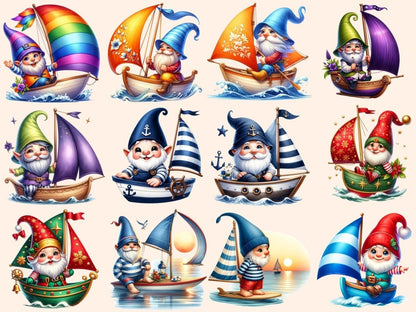 Sailboat Gnomes Clipart Cute gnome art - Wonders Artist