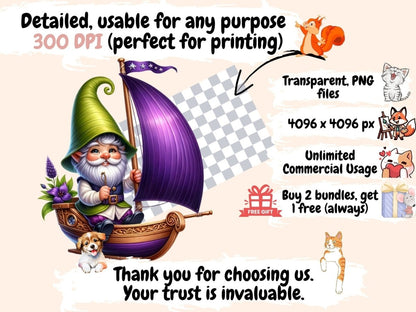 Sailboat Gnomes Clipart Cute gnome art - Wonders Artist