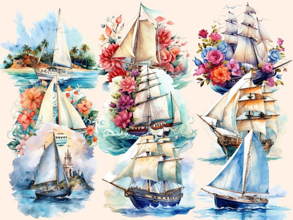 Sailboats Watercolor Clipart boat clipart - Wonders Artist