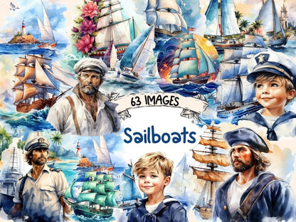 Sailboats Watercolor Clipart boat clipart - Wonders Artist