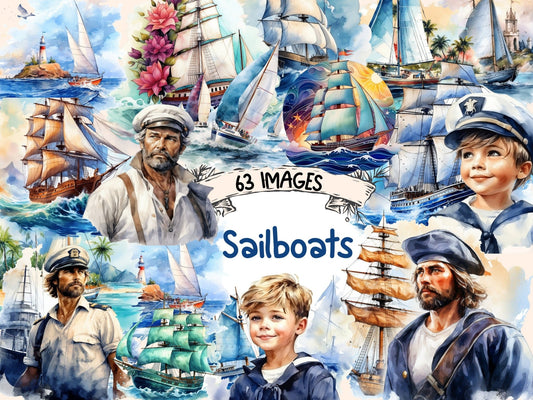 Sailboats Watercolor Clipart - High - Quality Instant Digital Download for Creative Projects