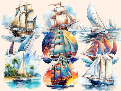 Sailboats Watercolor Clipart boat clipart - Wonders Artist