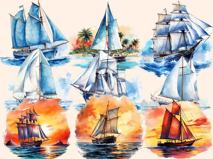 Sailboats Watercolor Clipart boat clipart - Wonders Artist