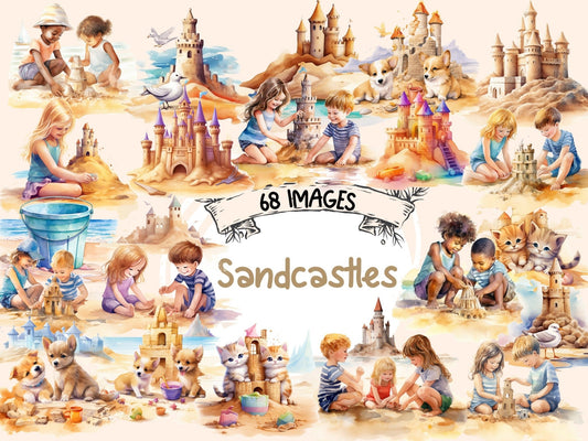 Sandcastles Watercolor Clipart - High - Quality Instant Digital Download for Creative Projects