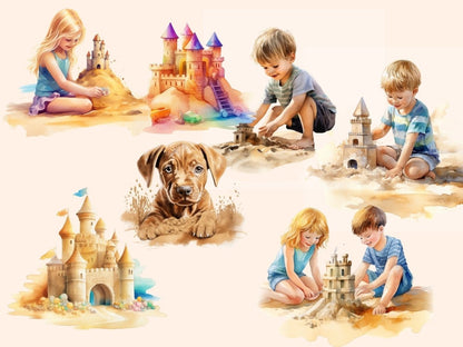 Sandcastles Watercolor Clipart beach clipart - Wonders Artist