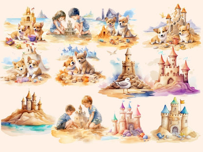 Sandcastles Watercolor Clipart beach clipart - Wonders Artist