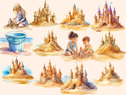 Sandcastles Watercolor Clipart beach clipart - Wonders Artist