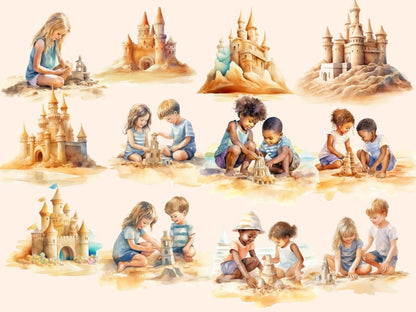 Sandcastles Watercolor Clipart beach clipart - Wonders Artist