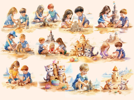 Sandcastles Watercolor Clipart