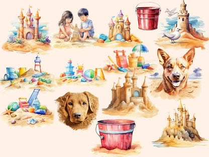 Sandcastles Watercolor Clipart beach clipart - Wonders Artist