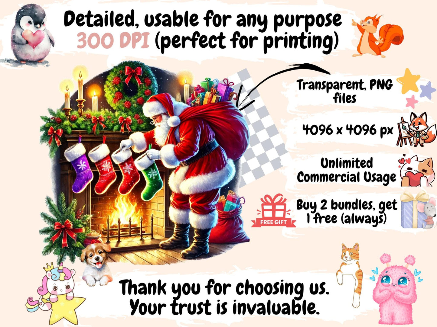 Santa Claus (P3) Clipart - High - Quality Instant Digital Download for Creative Projects