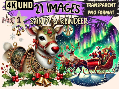 Santa's Reindeer Clipart Christmas Deer Clip - Wonders Artist