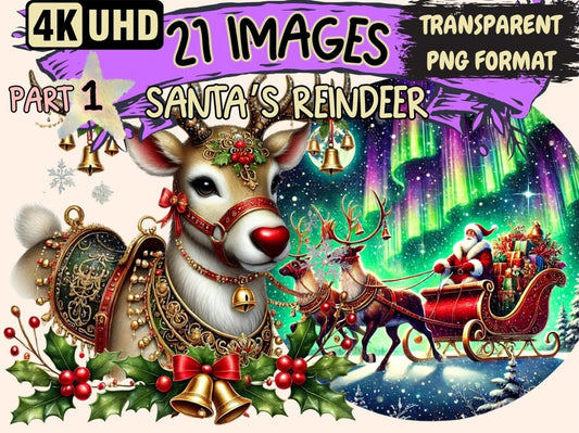 Santa's Reindeer Clipart Christmas Deer Clip - Wonders Artist
