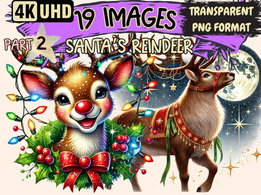 Santa's Reindeer (P2) Clipart - High - Quality Instant Digital Download for Creative Projects