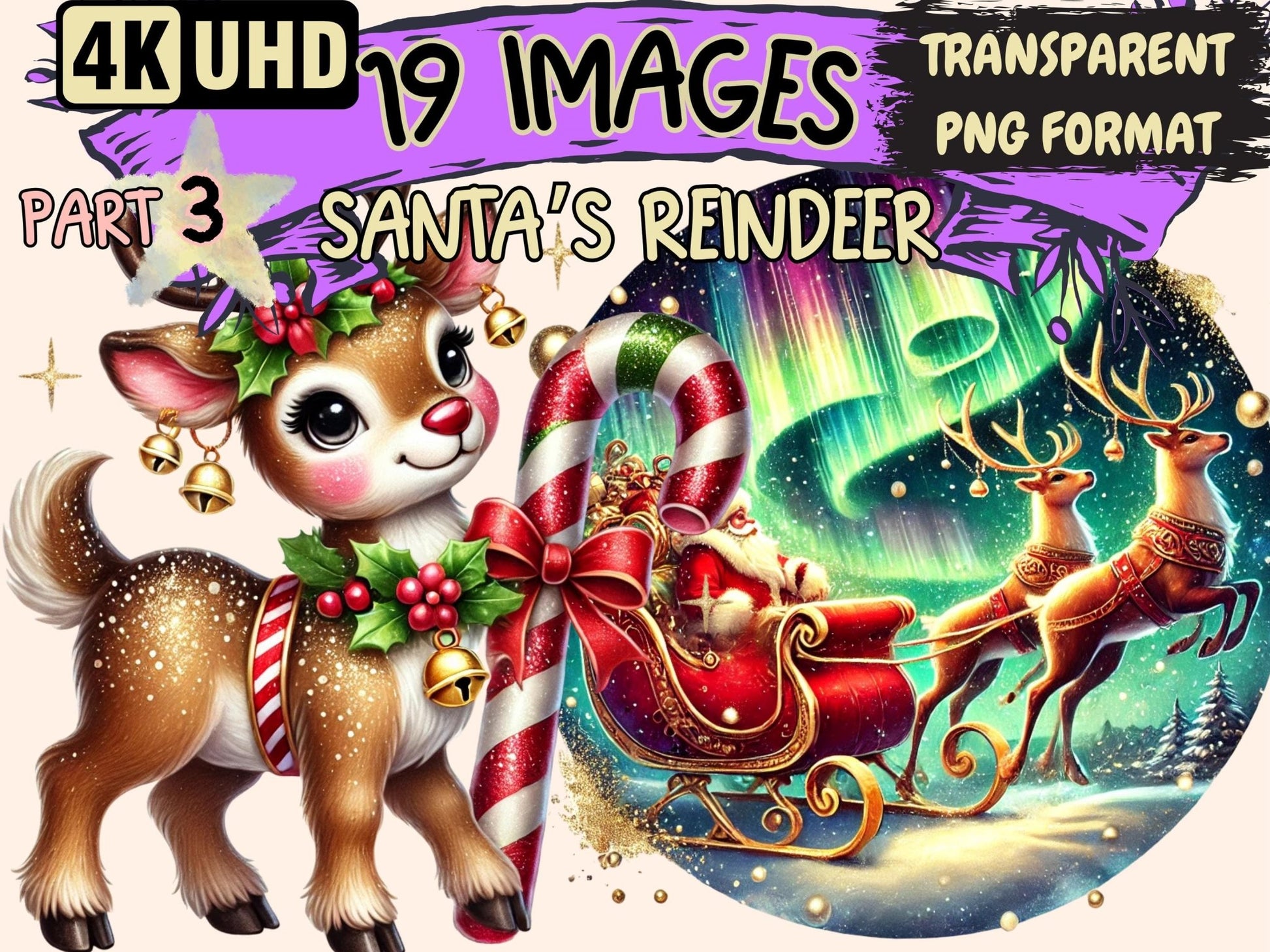 Santa's Reindeer (P3) Clipart - High - Quality Instant Digital Download for Creative Projects