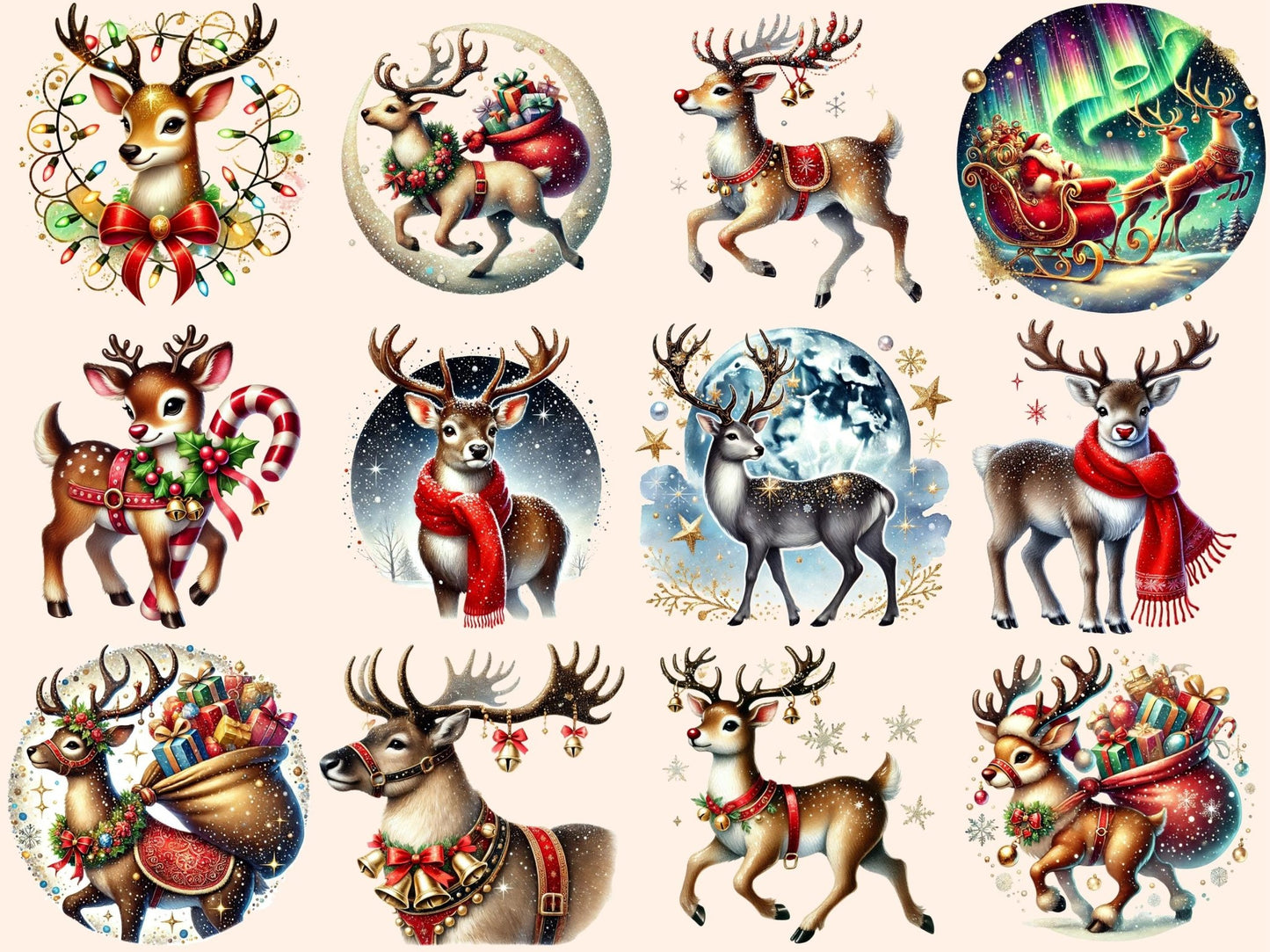 Santa's Reindeer (P3) Clipart - High - Quality Instant Digital Download for Creative Projects