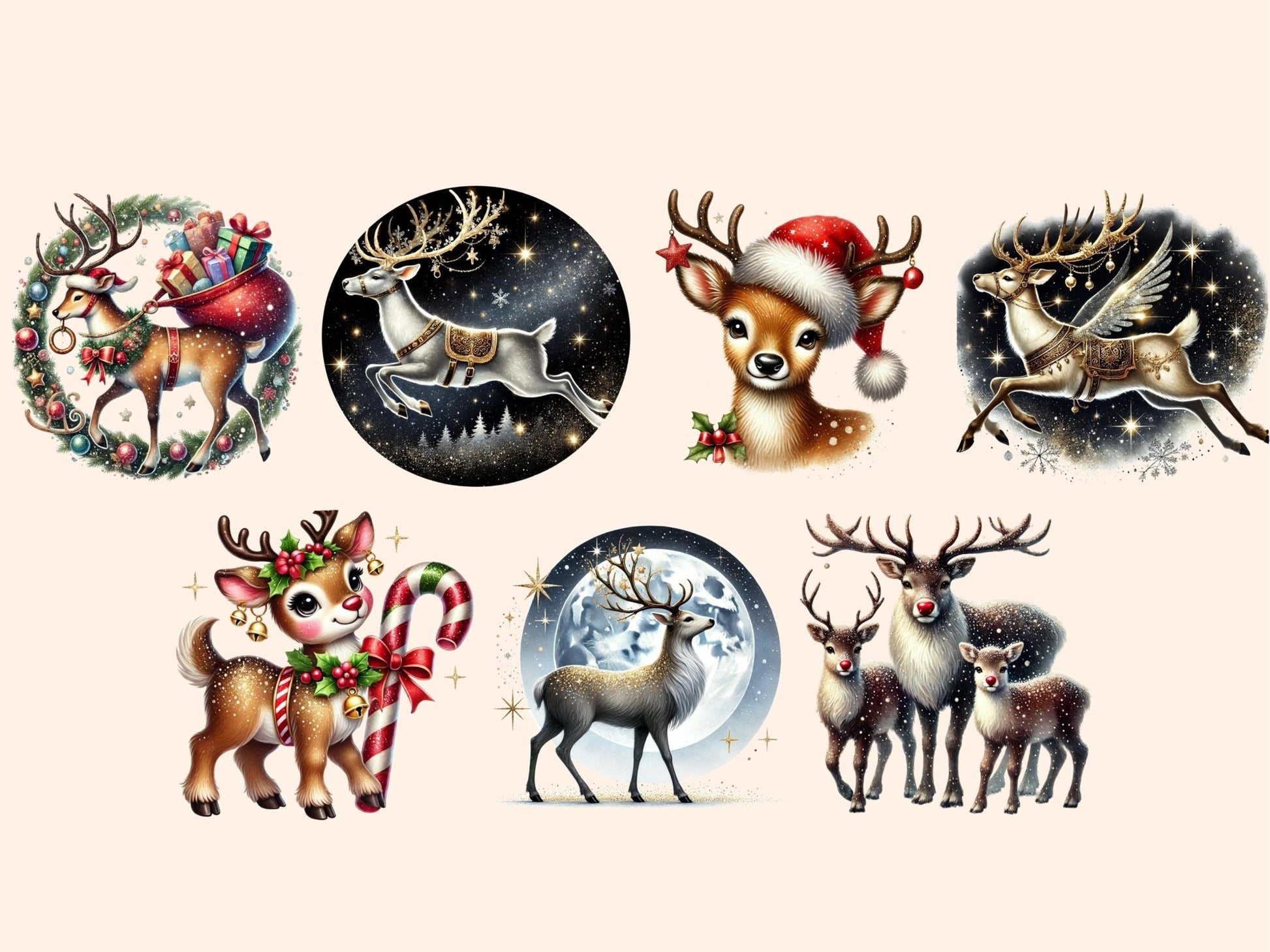 Santa's Reindeer (P3) Clipart - High - Quality Instant Digital Download for Creative Projects