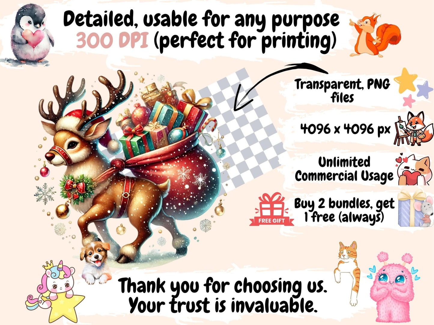 Santa's Reindeer (P3) Clipart - High - Quality Instant Digital Download for Creative Projects