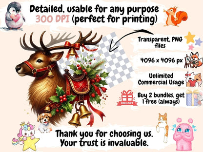 Santa's Reindeer (P4) Clipart christmas clipart - Wonders Artist