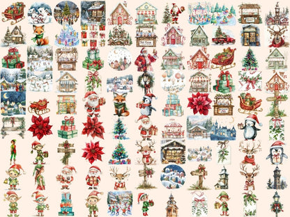 Santa's Village Watercolor Clipart Christmas Fantasy - Wonders Artist