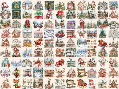 Santa's Village Watercolor Clipart Christmas Fantasy - Wonders Artist