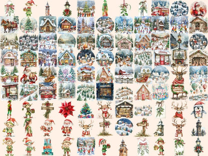 Santa's Village Watercolor Clipart Christmas Fantasy - Wonders Artist