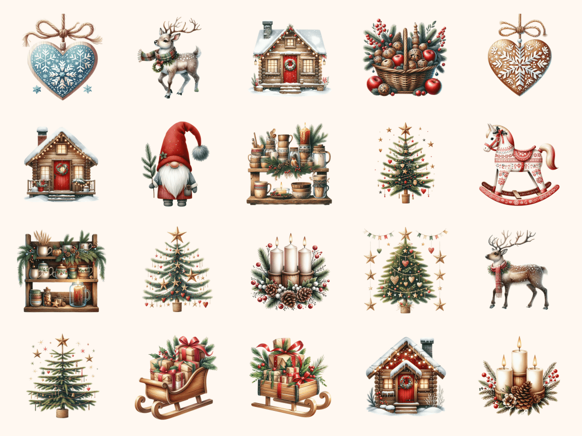 Scandi Christmas Clipart All Bundles Clipart Line Art - WondersArtist