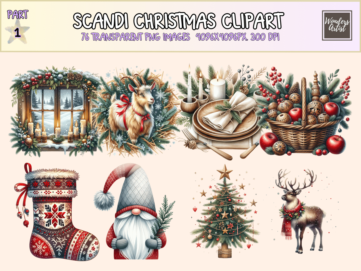 Scandi Christmas Clipart All Bundles Clipart Line Art - WondersArtist