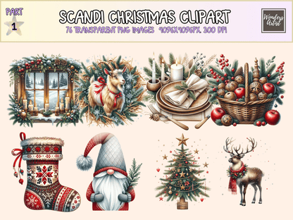 Scandi Christmas Clipart All Bundles Clipart Line Art - WondersArtist