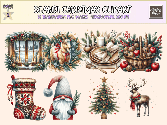 Scandi Christmas Clipart All Bundles Clipart Line Art - WondersArtist