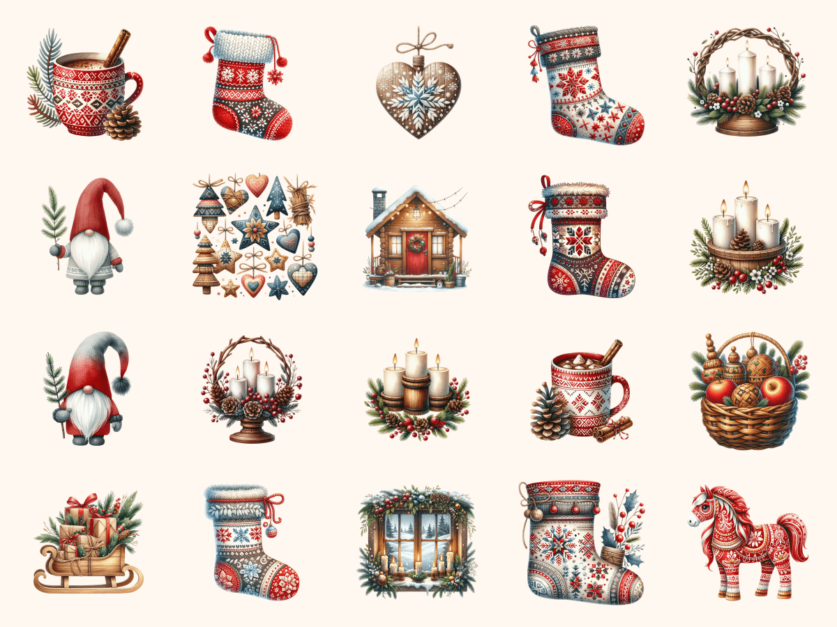 Scandi Christmas Clipart All Bundles Clipart Line Art - WondersArtist