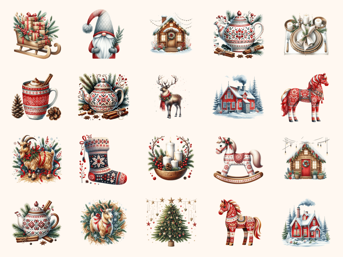 Scandi Christmas Clipart All Bundles Clipart Line Art - WondersArtist