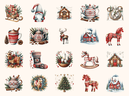 Scandi Christmas Clipart All Bundles Clipart Line Art - WondersArtist