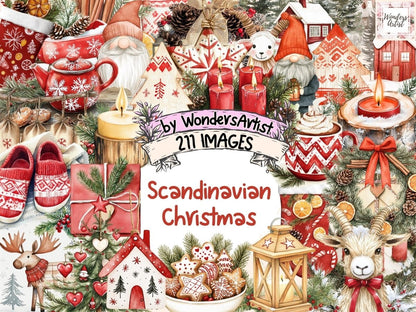 Scandinavian Christmas Watercolor Clipart Christmas Clipart - Wonders Artist