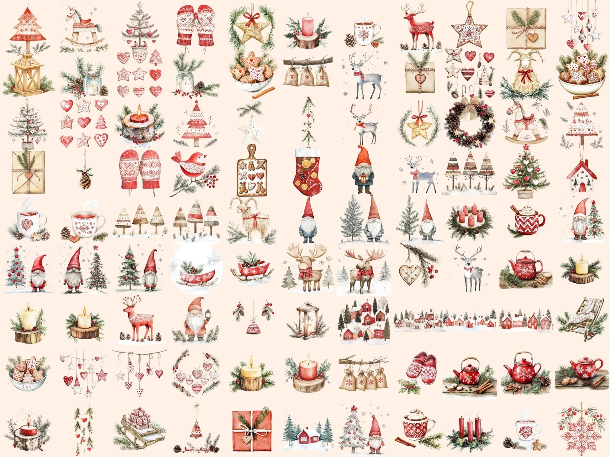 Scandinavian Christmas Watercolor Clipart Bundle - High - Quality Instant Digital Download for Creative Projects