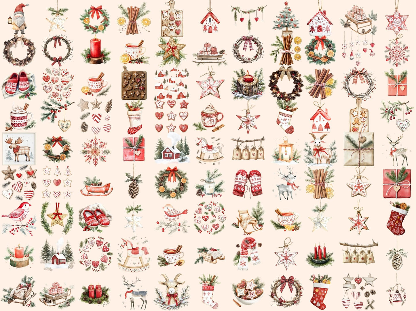 Scandinavian Christmas Watercolor Clipart Bundle - High - Quality Instant Digital Download for Creative Projects