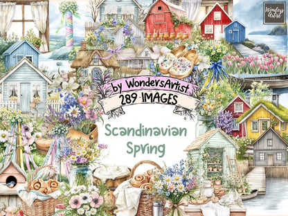 Scandinavian Spring Watercolor Clipart botanical spring png - Wonders Artist